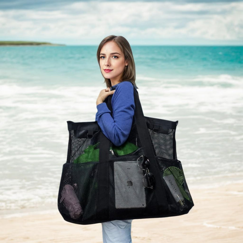 Kaufe 1, Erhalte 1 GRATIS – Extra Große Durchsichtige Mesh-Strandtasche mit 8 Taschen – ClearWave