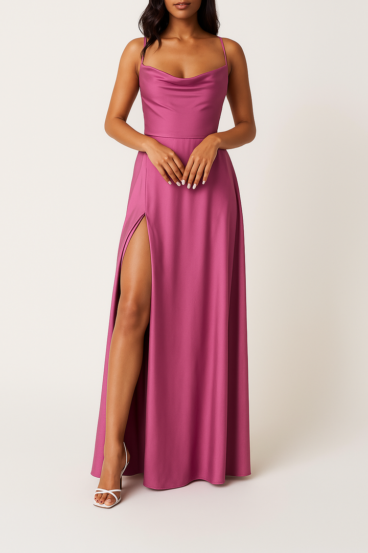 Ärmelloses Seiden-Maxikleid mit Hohem Schlitz – Serena