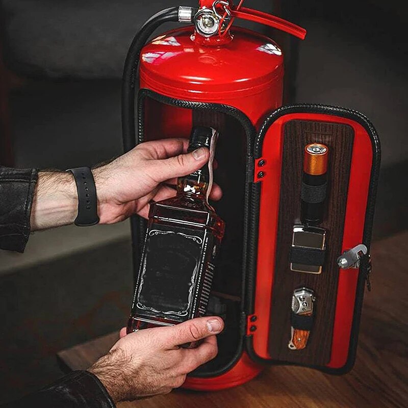 Roter Feuerlöscher-Bar mit Flaschenhalter, einzigartiges Geschenk, kreative Hausbar-Dekoration.