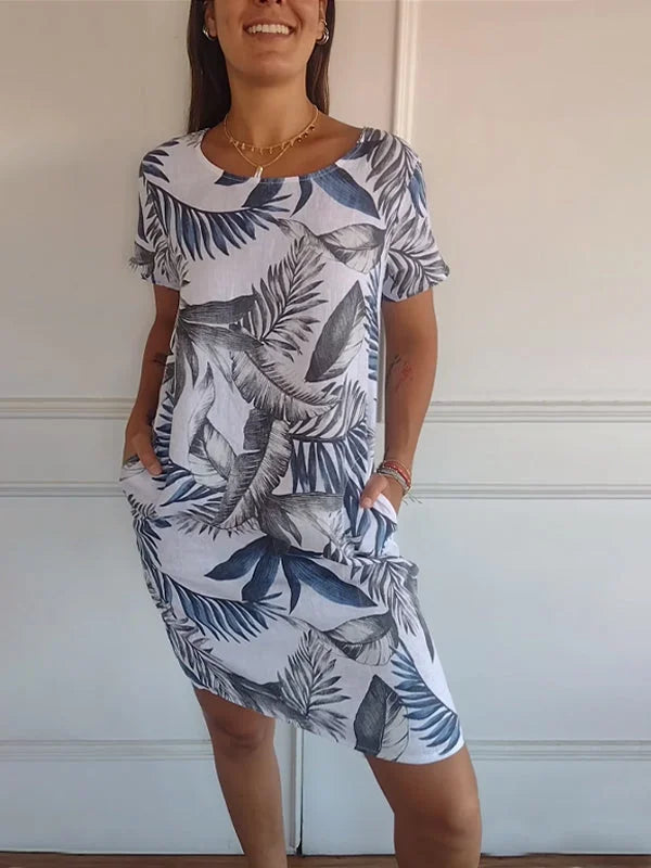 Bedrucktes Kleid mit Rundhalsausschnitt – Eveline