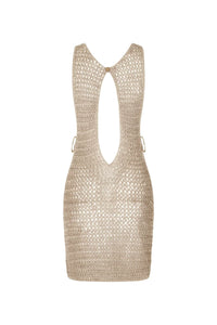 Beige gestricktes durchscheinendes Strandkleid mit luftigem Design – Kaïa