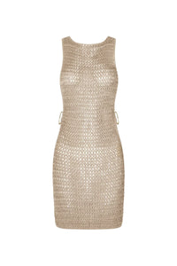 Beige gestricktes durchscheinendes Strandkleid mit luftigem Design – Kaïa