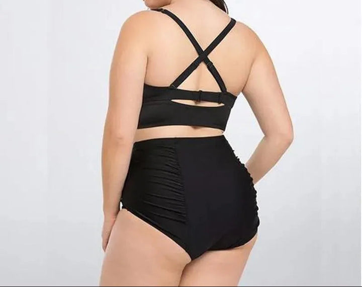 Schwarzes Bikini-Set mit Haltertop und hoher Taille – Alina