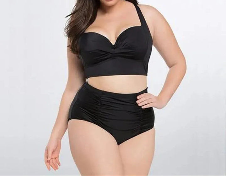 Schwarzes Bikini-Set mit Haltertop und hoher Taille – Alina