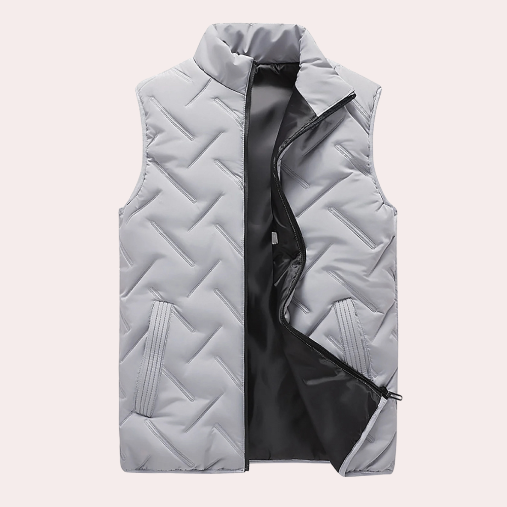 Graue Steppweste Herren, ärmellos, Reißverschluss, modisch, warm, Winterbekleidung.