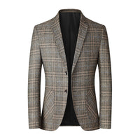 Grauer kariertes Herren-Sakko, Freizeitblazer, elegantes Design, hochwertige Mode.