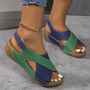 Damen Sandalen grün-blau, Keilabsatz, bequem, Sommermode, lässig, Lederoptik