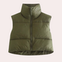 Grüne Damen-Daunenweste, ärmellos, mit Reißverschluss, modisch, warm, Winterbekleidung.