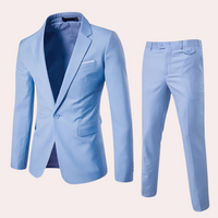 Hellblauer Herrenanzug, zweiteilig, Slim Fit, aus Baumwolle, ideal für formelle Anlässe.