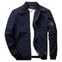 Dunkelblaue Herren-Sommerjacke, Reißverschluss, Bomberstil, modisch, leicht, Baumwolle.