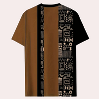 Braunes T-Shirt mit ethnischem Muster, Kurzarm, Baumwolle, Unisex, modisch, bequem.