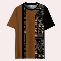 Braunes T-Shirt mit geometrischem Muster, Unisex, Baumwolle, modisch, lässig, kurzärmelig.