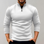 Weißer Herrenpullover mit Reißverschluss, Langarm, sportlich, bequem, modisch.