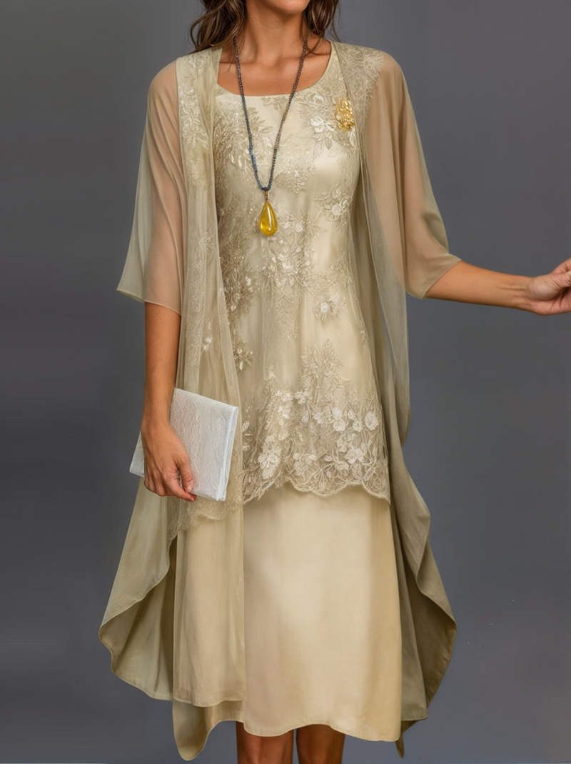 Stilvol Geblümtes A-Linien Kleid mit Weste für Damen – Miray