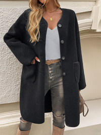 Lang Fleece Damenjacke Mit Knopfverschluss – Elara