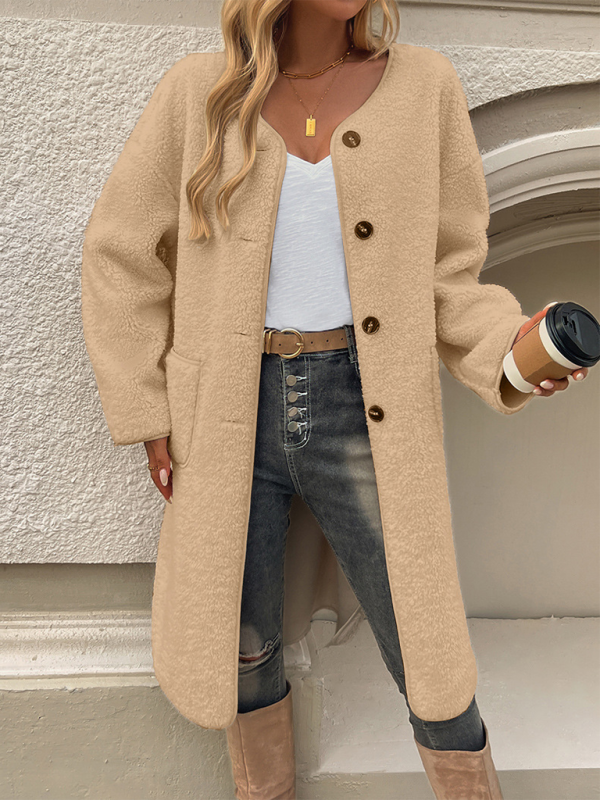 Lang Fleece Damenjacke Mit Knopfverschluss – Elara
