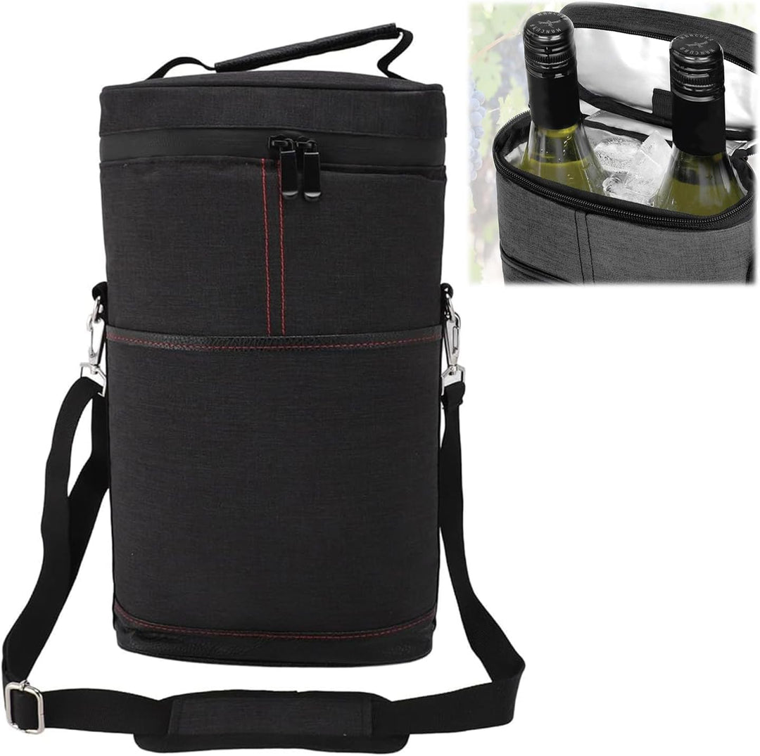 Isolierte 2-Flaschen-Weinkühltasche mit verstellbarem Gurt