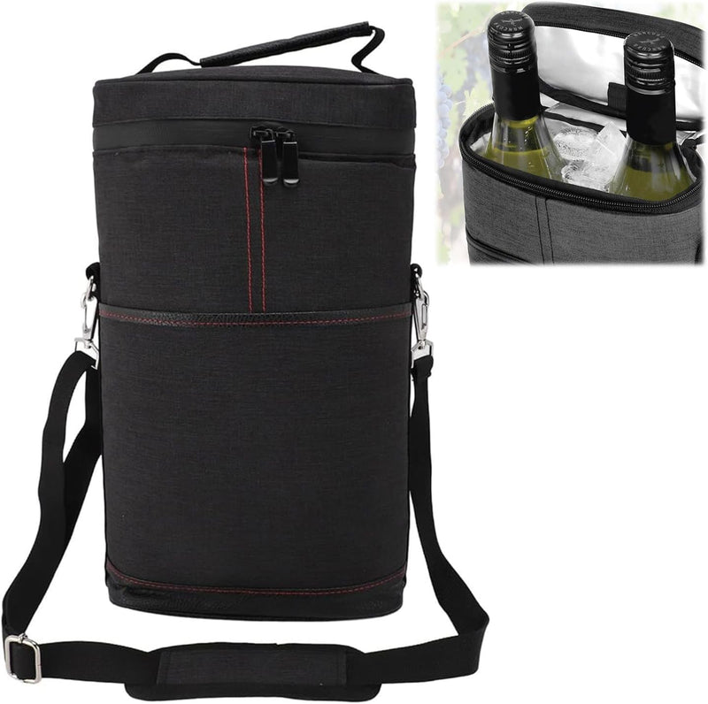 Isolierte 2-Flaschen-Weinkühltasche mit verstellbarem Gurt