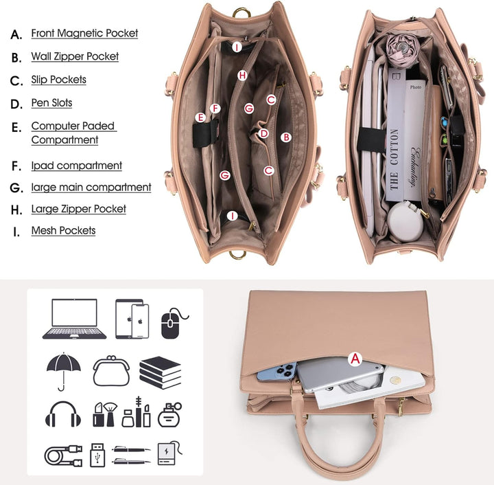 Wasserdichte Laptop-Tasche aus PU-Leder mit multifunktionalem Design für Damen