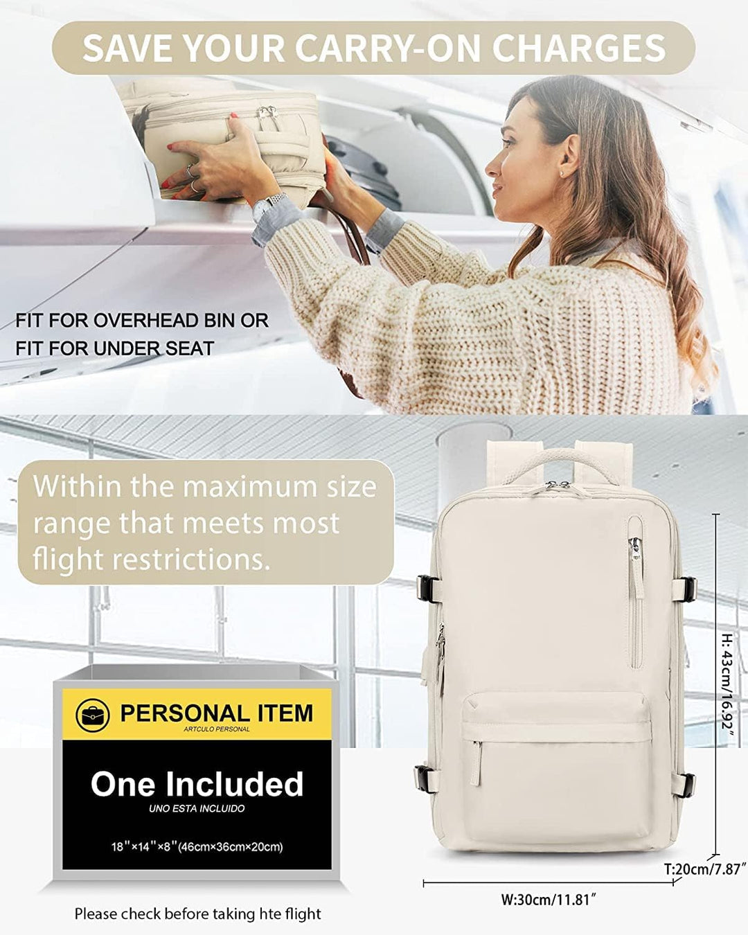40L Wasserdichter Reiserucksack mit Schuhfach und USB-Anschluss – Geeignet für 14”-Laptops