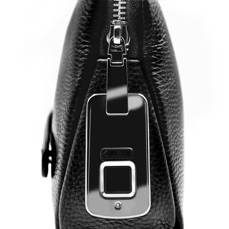Herren Leder Anti-Diebstahl Clutch mit Fingerabdruckschloss – Schwarzblau