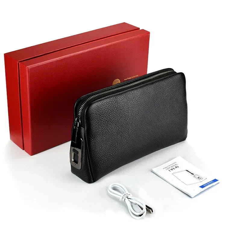 Herren Leder Anti-Diebstahl Clutch mit Fingerabdruckschloss – Schwarzblau