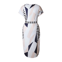 Trendige Asymmetrische Damen Midikleid mit Print und Taillengürtel – Elira