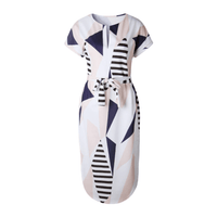 Trendige Asymmetrische Damen Midikleid mit Print und Taillengürtel – Elira