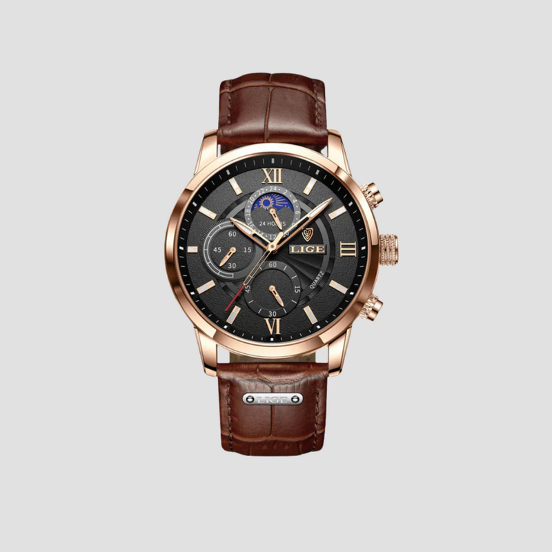 Klassische Herrenarmbanduhr mit Quarzwerk & Lederarmband – Davion