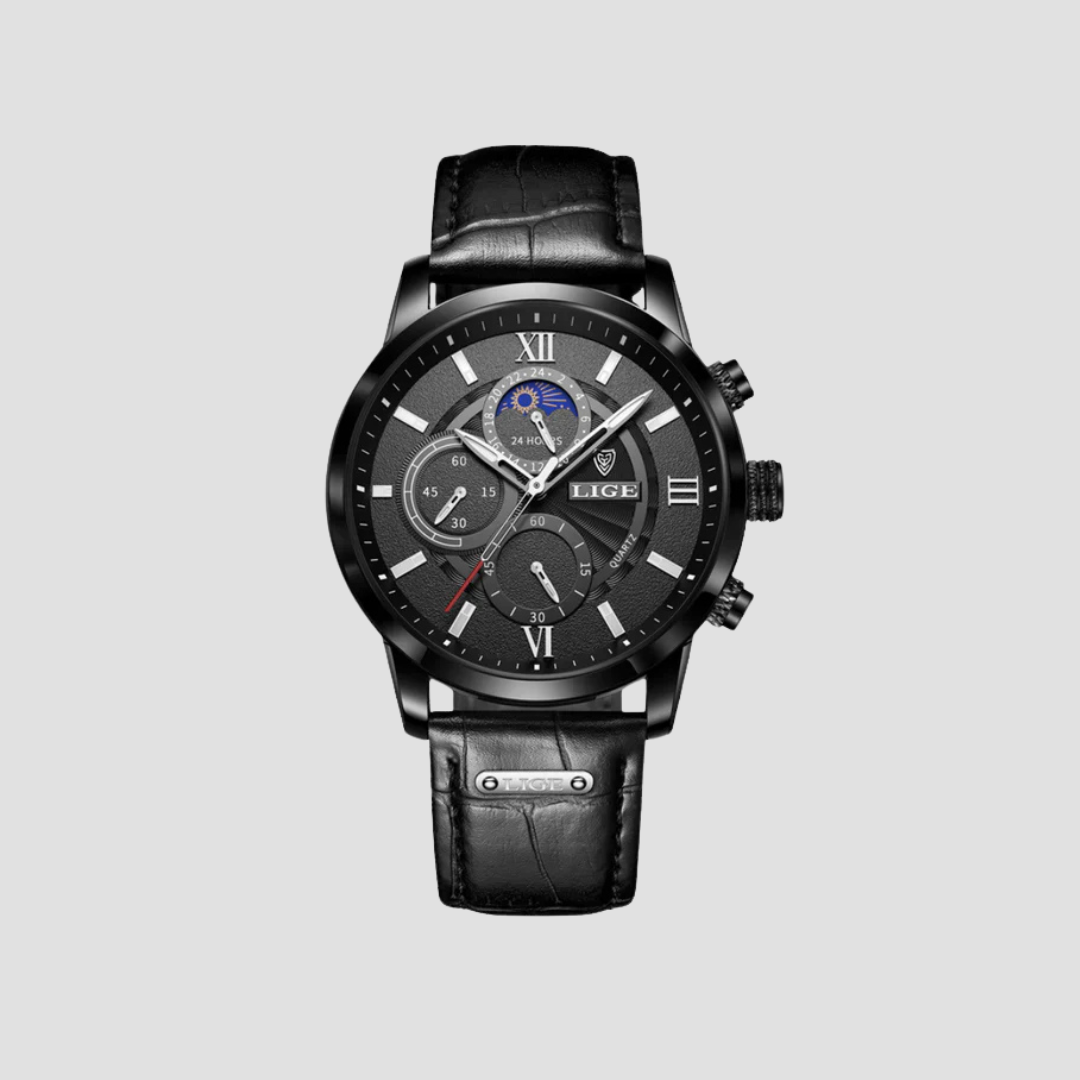 Klassische Herrenarmbanduhr mit Quarzwerk & Lederarmband – Davion
