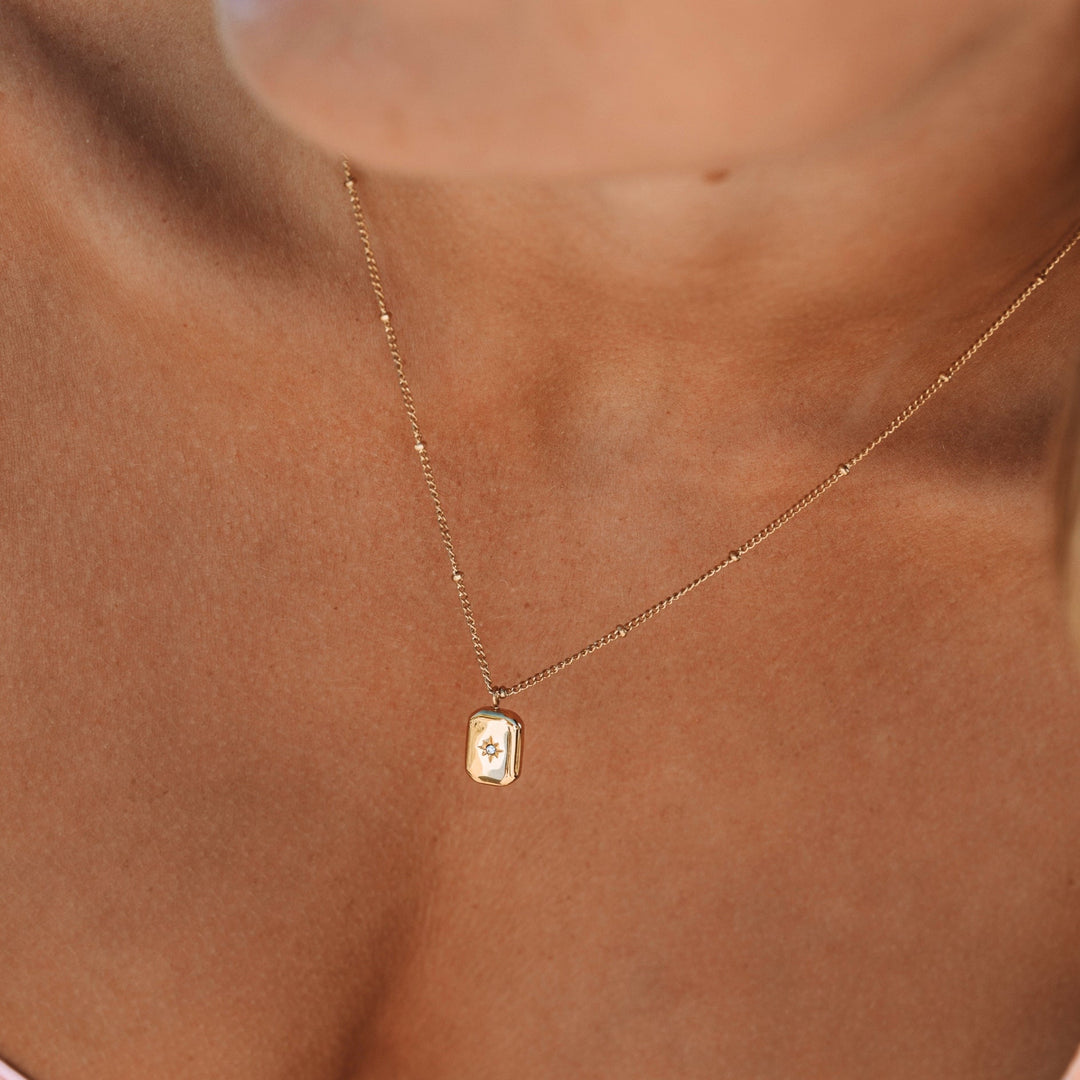 Necklace with Zirconia Stone - Celeste-Gold-Nora Luxe