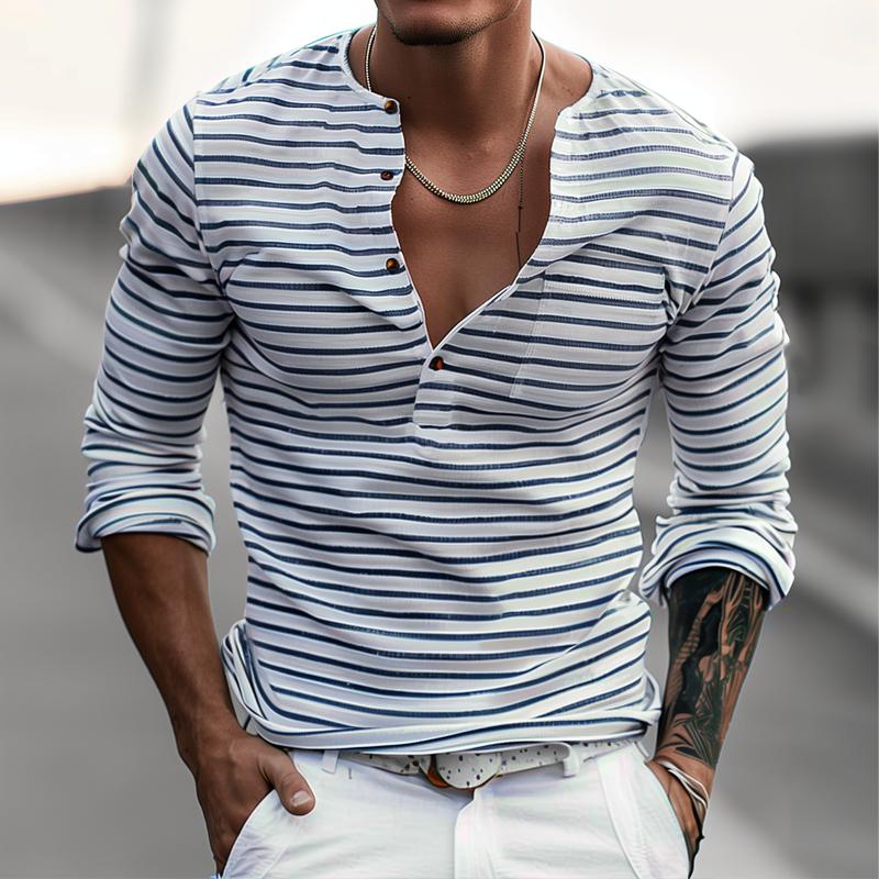 Gestreiftes Henley-Shirt mit langen Ärmeln – Dorian