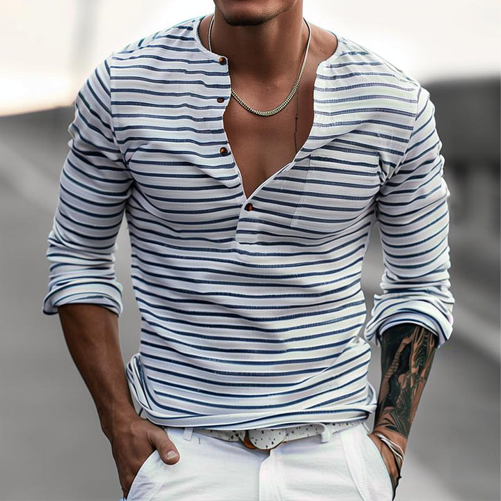 Gestreiftes Henley-Shirt mit langen Ärmeln – Dorian