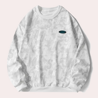 Weiße Sweatshirt mit grauem Muster, Rundhalsausschnitt, lässiger Stil, Unisex-Mode.