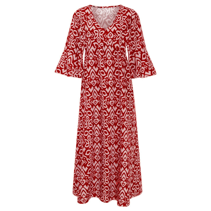 Lange Blumenkleid mit V-Ausschnitt – Liora