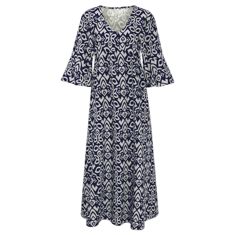 Lange Blumenkleid mit V-Ausschnitt – Liora