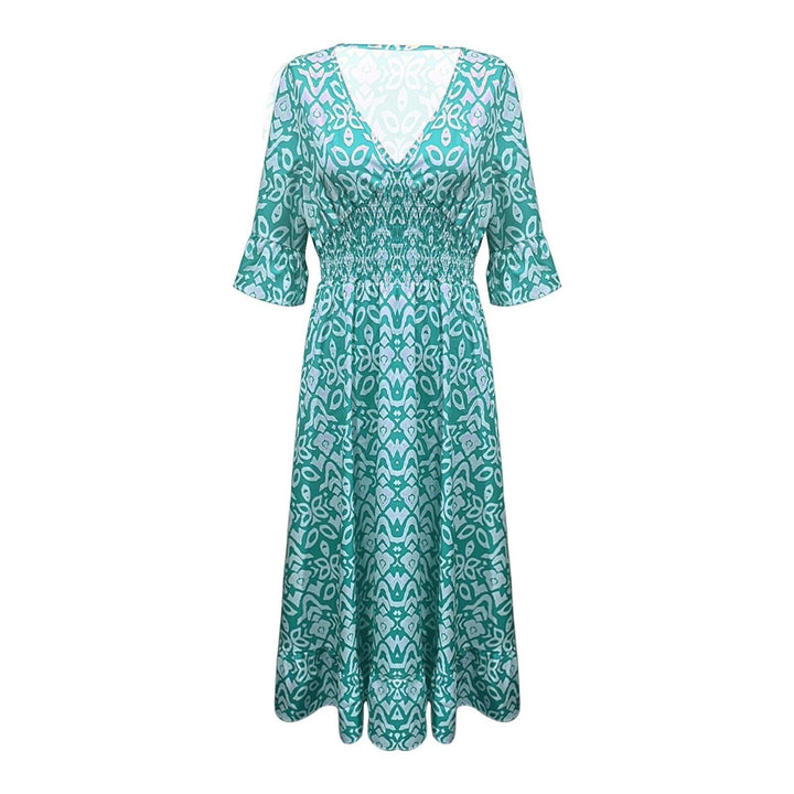 Lange Blumenkleid mit V-Ausschnitt – Liora