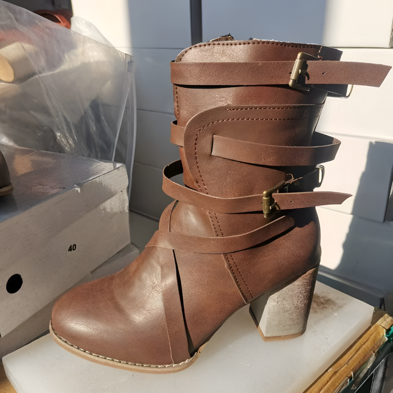 Leren Damen Stiefeletten mit Orthopädischem Absatz – Chiara