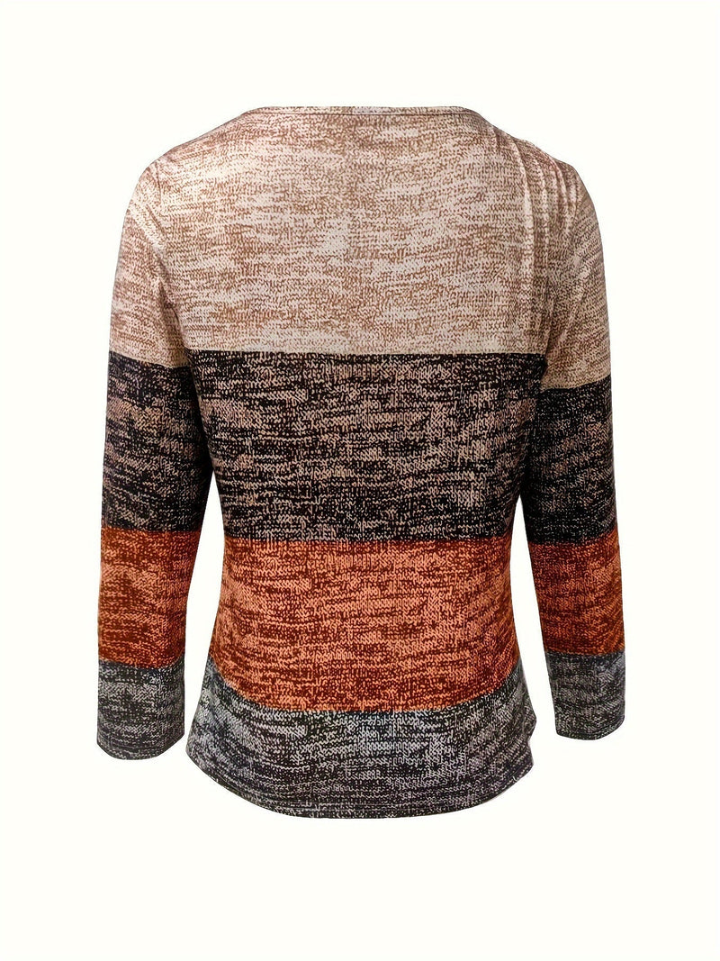Damenpullover mit Blockstreifen und Viertelreißverschluss – Mila
