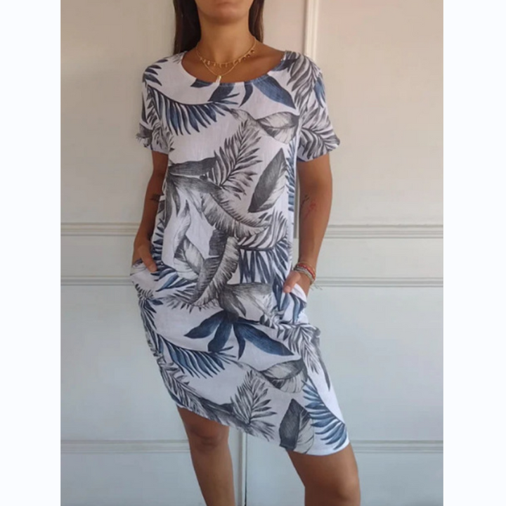 Botanisches Sommerkleid mit Rundhals & floraler A-Linienform – Elvira