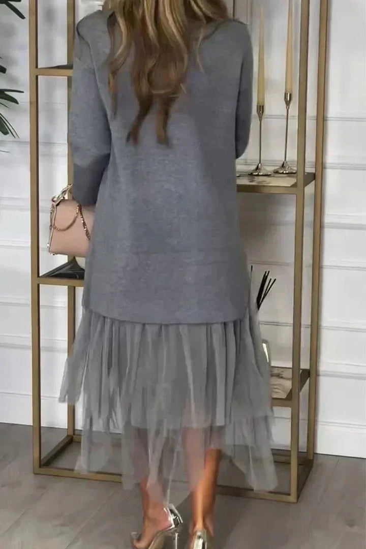 Lässiges Kleid mit langen Ärmeln und Mesh-Rock – Ysolde