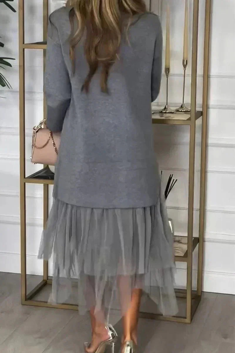 Lässiges Kleid mit langen Ärmeln und Mesh-Rock – Ysolde