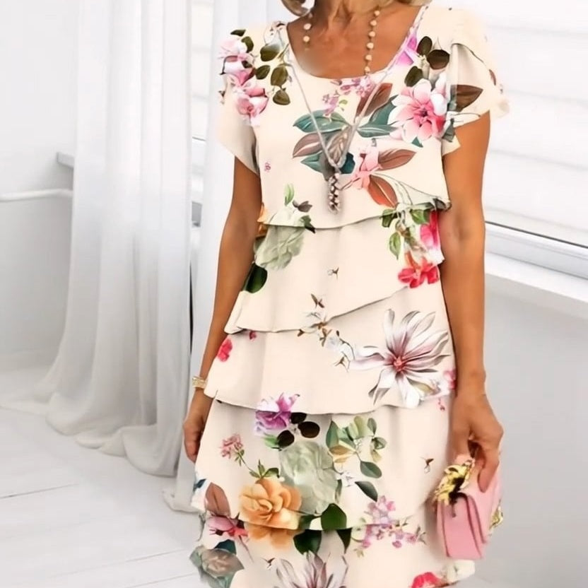 Geblümtes Wasserfall-Sommerkleid mit verstellbaren Trägern – Leona
