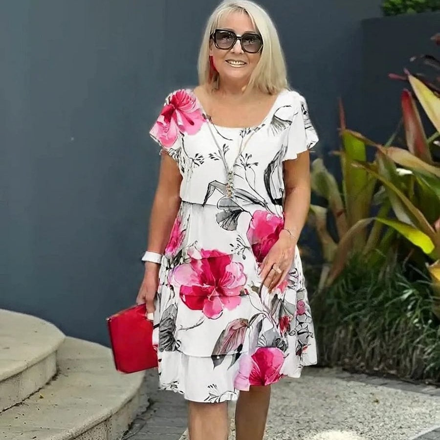 Geblümtes Wasserfall-Sommerkleid mit verstellbaren Trägern – Leona