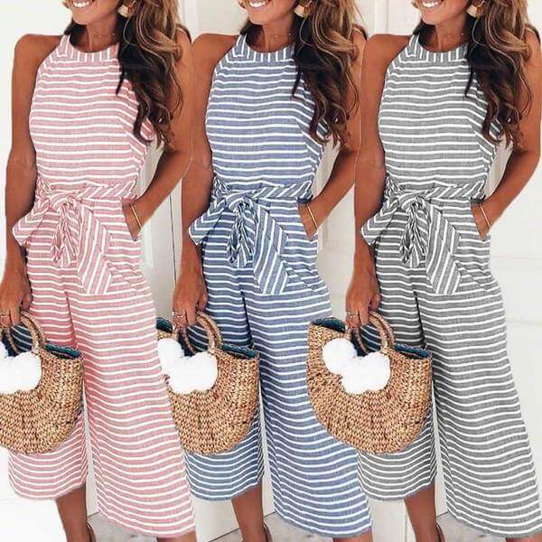 Luftiger & Stilvoller Damen Jumpsuit mit Taillengürtel und Streifen – Nayla