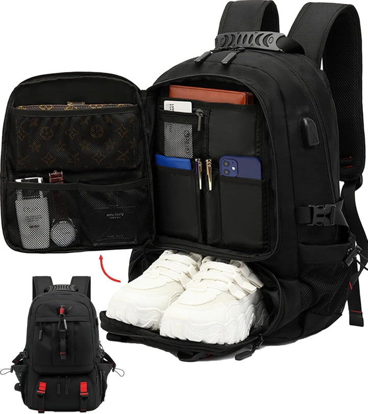 60L Wasserdichter Reiserucksack mit USB-Anschluss und Schuhfach