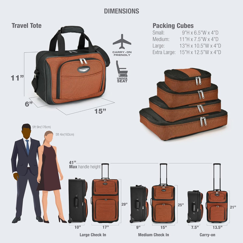 8-teiliges Softshell-Kofferset mit Packwürfeln und TSA-Schloss – TravelMax