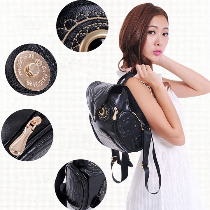 PU-Leder Rucksack mit Eulenprint für Damen – Mehrtaschen-Design