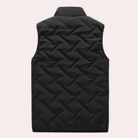 Schwarze Steppweste, ärmellos, warm, modisch, für Herren, Winterbekleidung, Rückansicht.