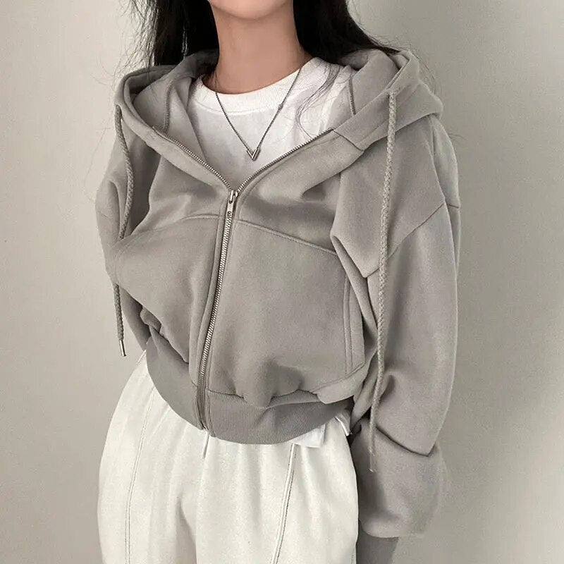 Damen Weste kurz geschnitten mit Kapuze und Oversized Passform – Rinette